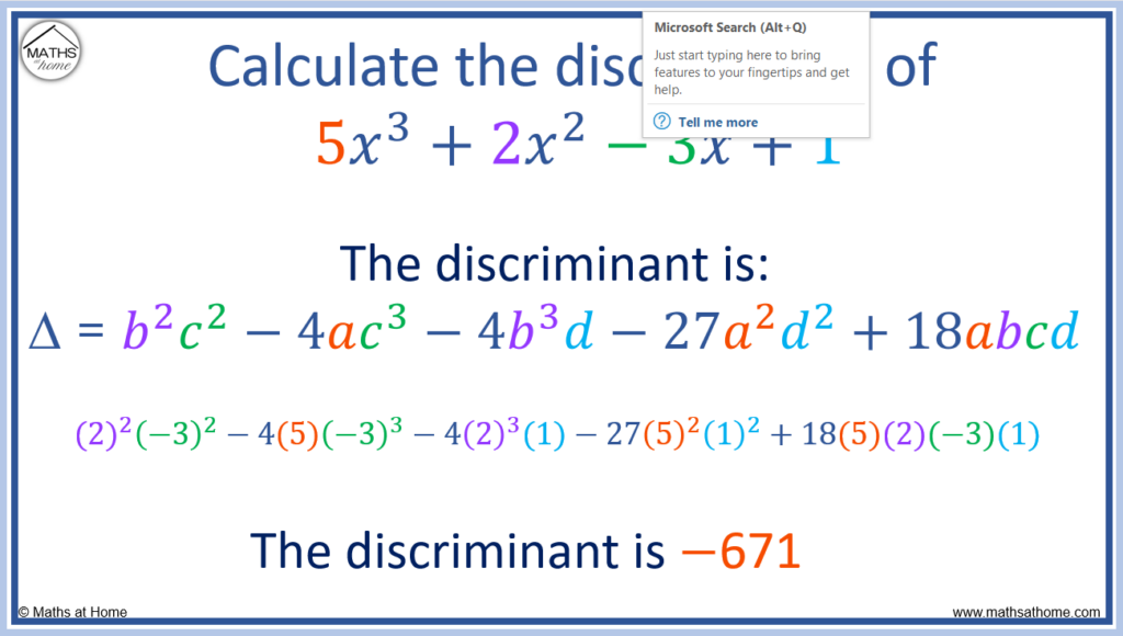 example of calculating the discriminant of a cubic equation