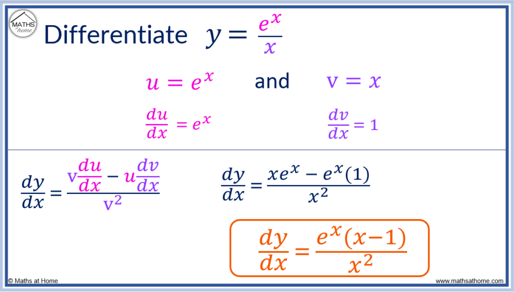 quotient rule to differentiate exponential functions