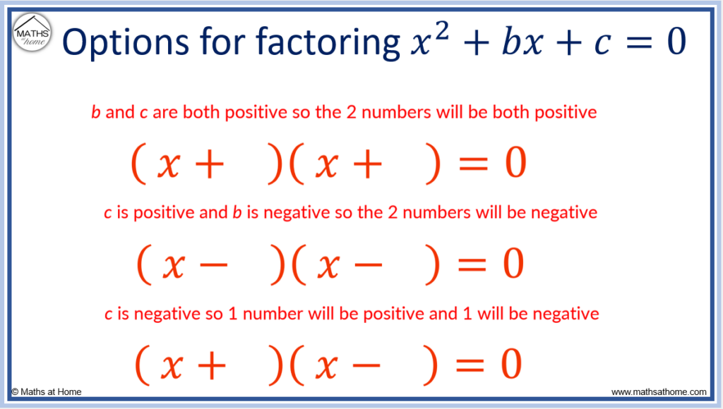 rules for factoring quadratics