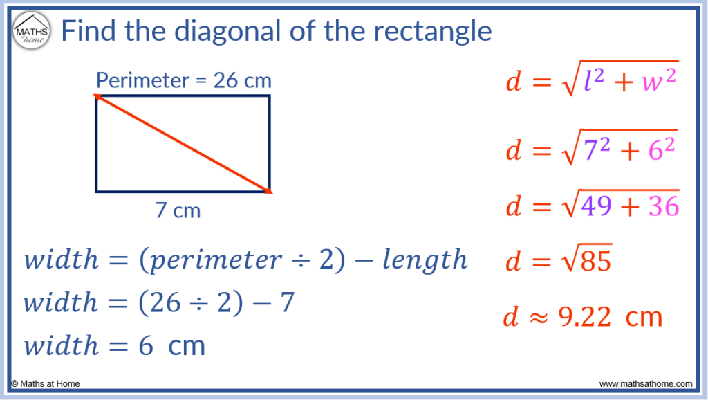 finding the diagonal of a rectangle from its perimeter