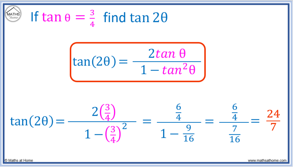 using the tan double angle formula to find an exact value of tan2a