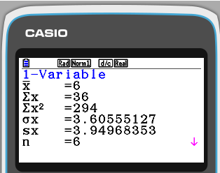 the 1-var stats list on a casio fxcg50