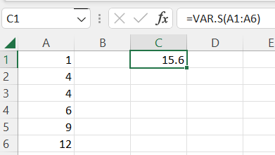 how to calculate sample variance on excel