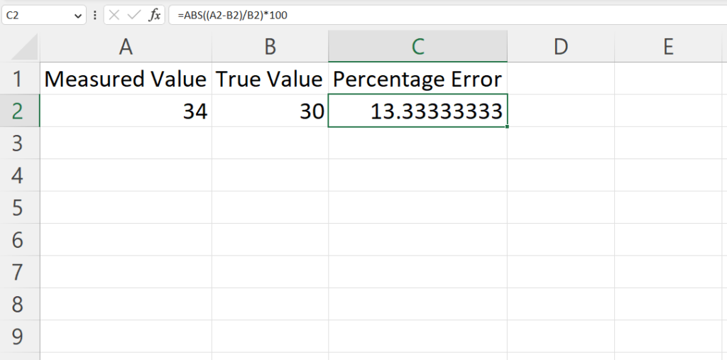 how to find the percentage error on excel