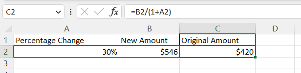 How to calculate reverse percentages in excel