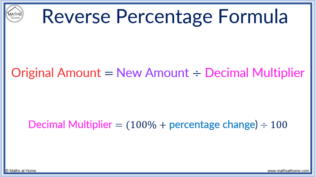 Reverse percentages formula