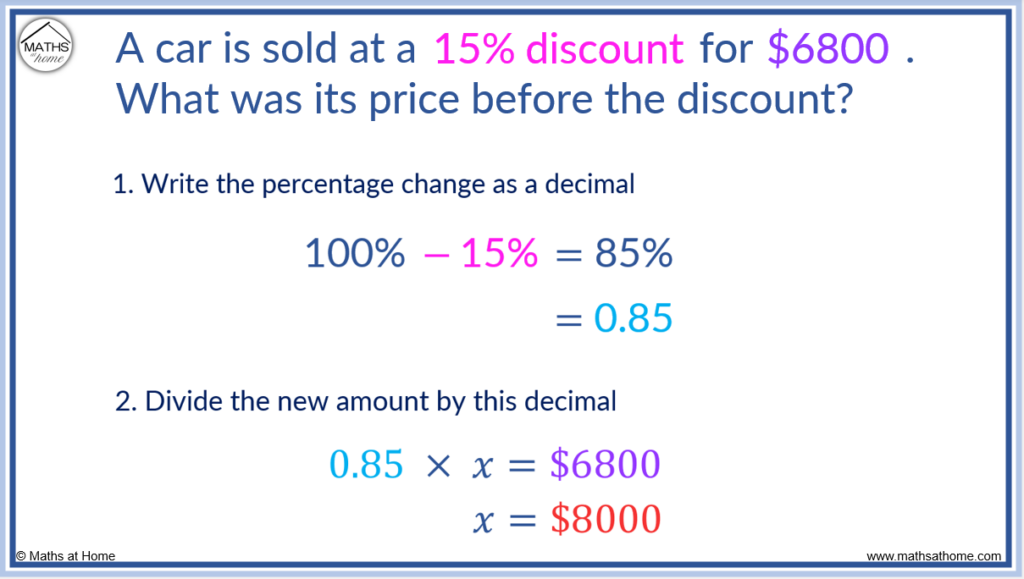 reverse percentages with algebra method