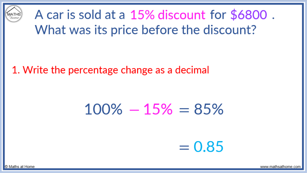 step 1 of calculating a reverse percentage