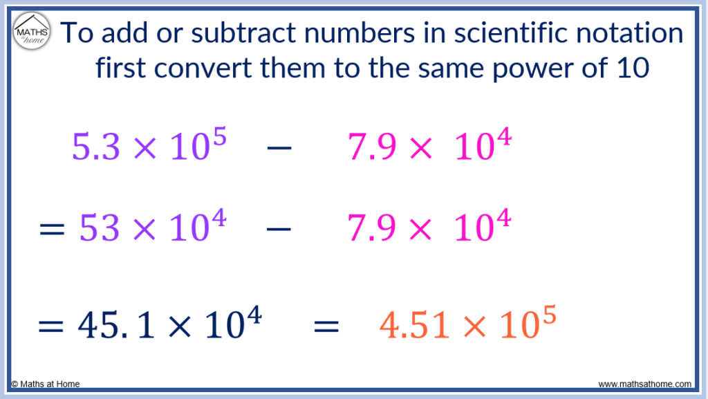 how to subtract numbers in standard form