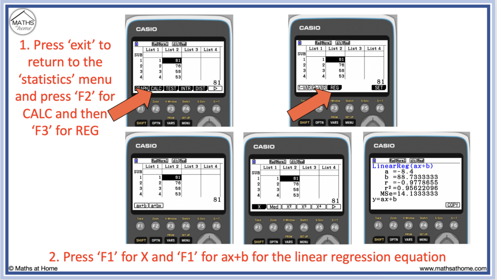 How to do linear regression on a casio fxcg50 calculator